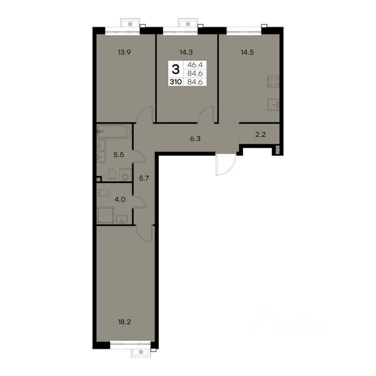 2-BD Apartment Sale, 84.6 sq. m. at Kurkino 15, Kurkinskoye Highway, 15, Moscow, Russia #1