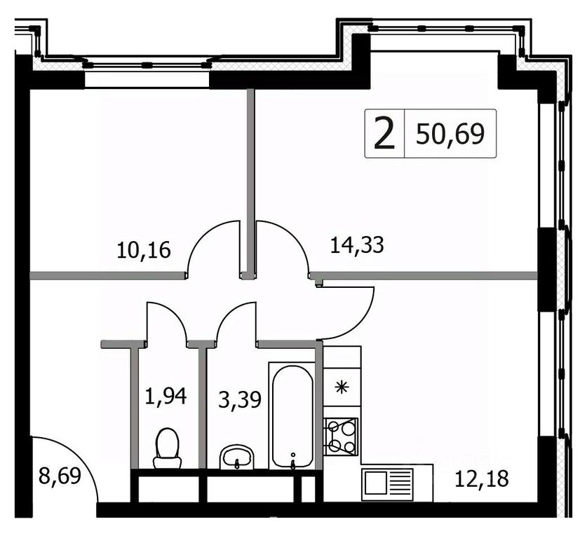1-BD Apartment Sale, 50.69平方米 at Gorodskie istorii (Rasskazovka), Anny Akhmatovoy Street, Vnukovskoye Settlement, Moscow, Russia #1