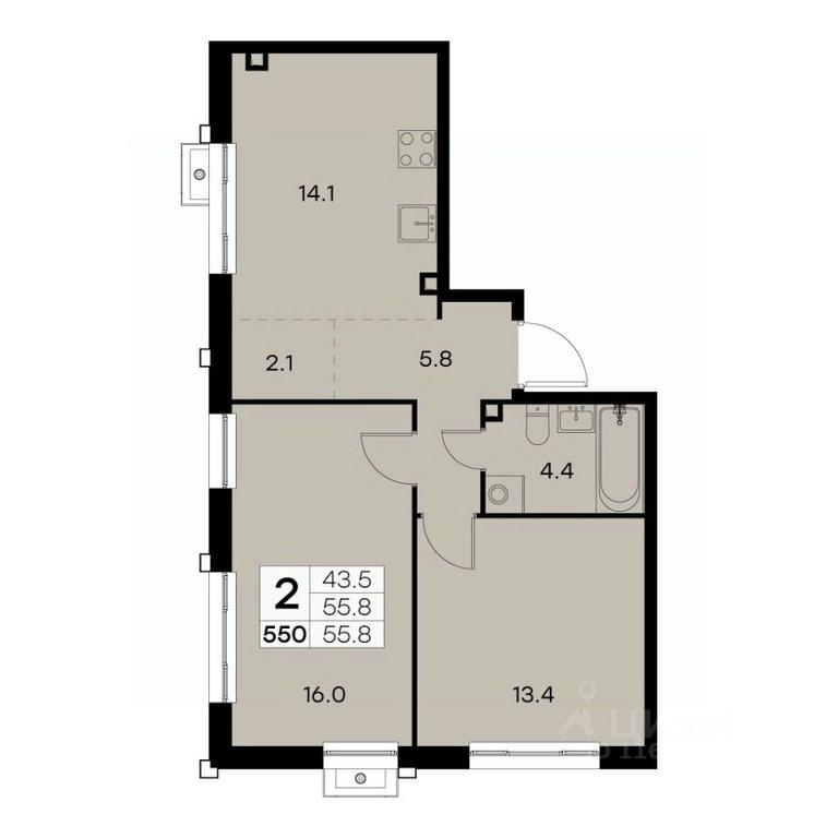 1-BD Apartment Sale, 55.8 sq. m. at Kurkino 15, Kurkinskoye Highway, 15, Moscow, Russia #2 1-BD Apartment Sale, 55.8 sq. m. at Kurkino 15, Kurkinskoye Highway, 15, Moscow, Russia #2