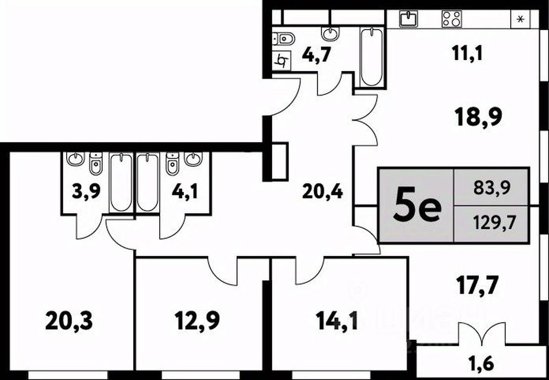 4-BD Apartment Sale, 129.7 sq. m. at Festival park-2, Festivalnaya Street, Moscow, Russia #1