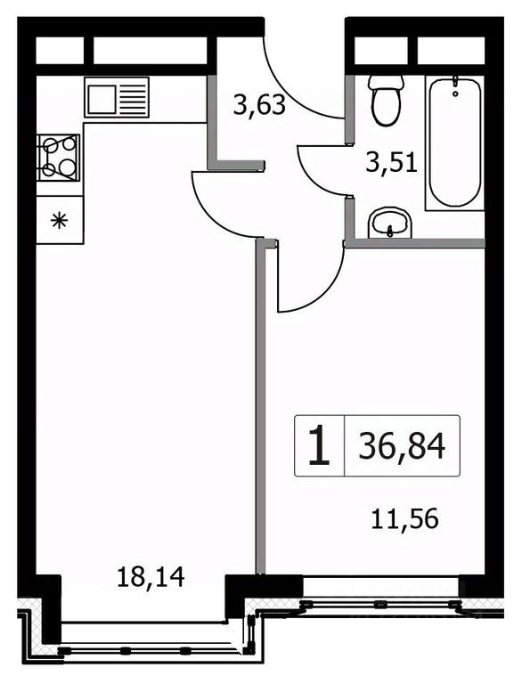 Apartment Sale, 36.84 sq. m. at Gorodskie istorii (Rasskazovka), Anny Akhmatovoy Street, Vnukovskoye Settlement, Moscow, Russia #1