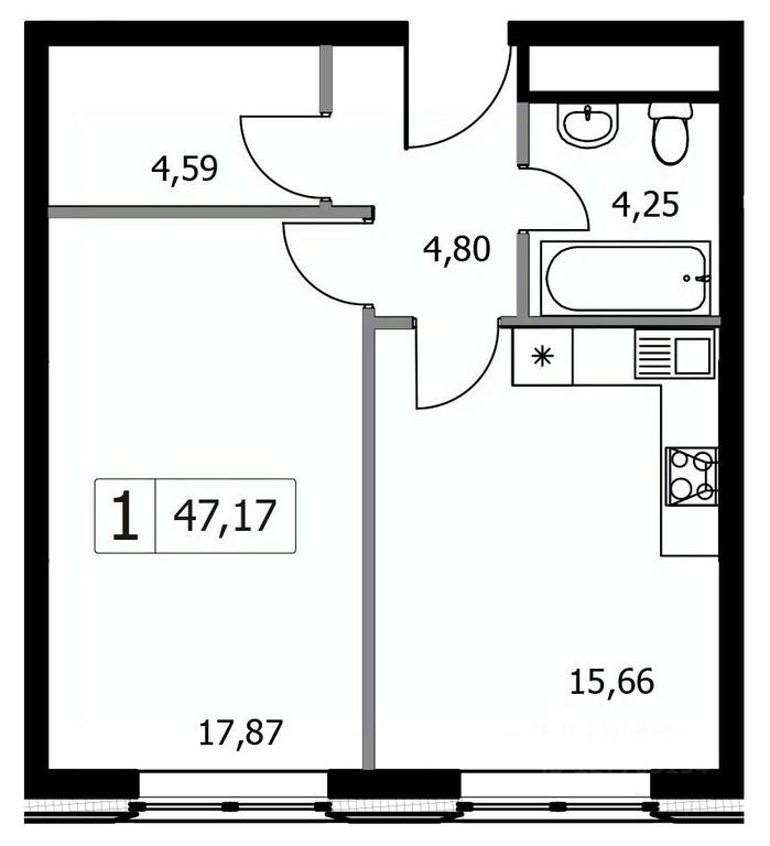 Apartment Sale, 47.17 sq. m. at Gorodskie istorii (Rasskazovka), Anny Akhmatovoy Street, Vnukovskoye Settlement, Moscow, Russia #1