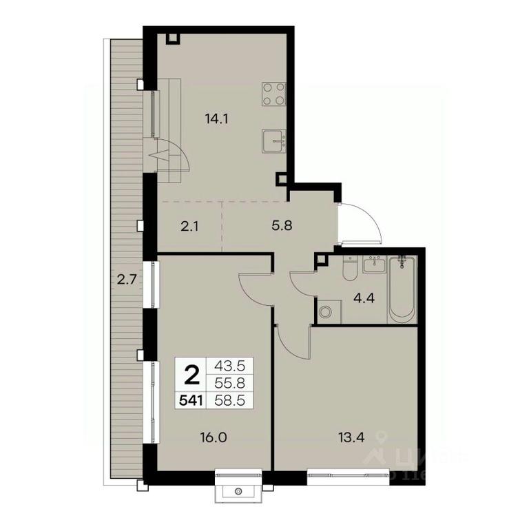 1-BD Apartment Sale, 58.5平方米 at Kurkino 15, Kurkinskoye Highway, 15, Moscow, Russia #2 1-BD Apartment Sale, 58.5平方米 at Kurkino 15, Kurkinskoye Highway, 15, Moscow, Russia #2