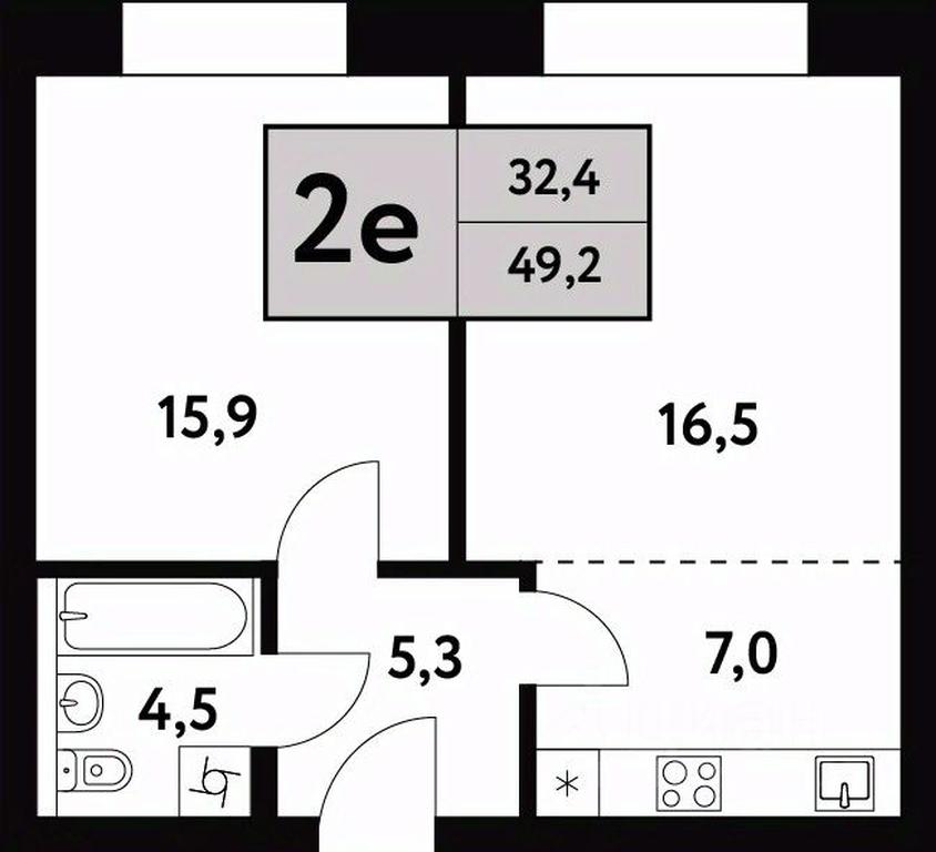 1-BD Apartment Sale, 49.2 sq. m. at Festival park-2, Festivalnaya Street, Moscow, Russia #1