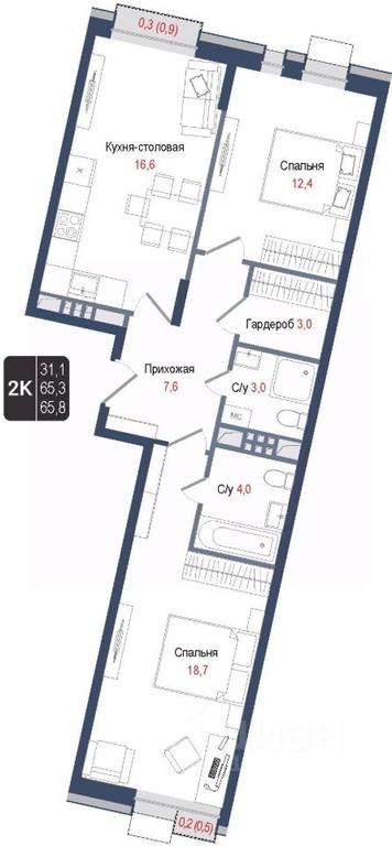 1-BD Apartment Sale, 65.3平方米 at KINOKVARTAL, Solnechnaya Street, Pervomayskiy Microdistrict, Korolyov, Moscow Region, Russia #1