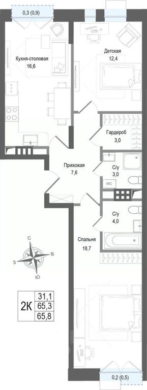 1-BD Apartment Sale, 65.3平方米 at KINOKVARTAL, Solnechnaya Street, Pervomayskiy Microdistrict, Korolyov, Moscow Region, Russia #2