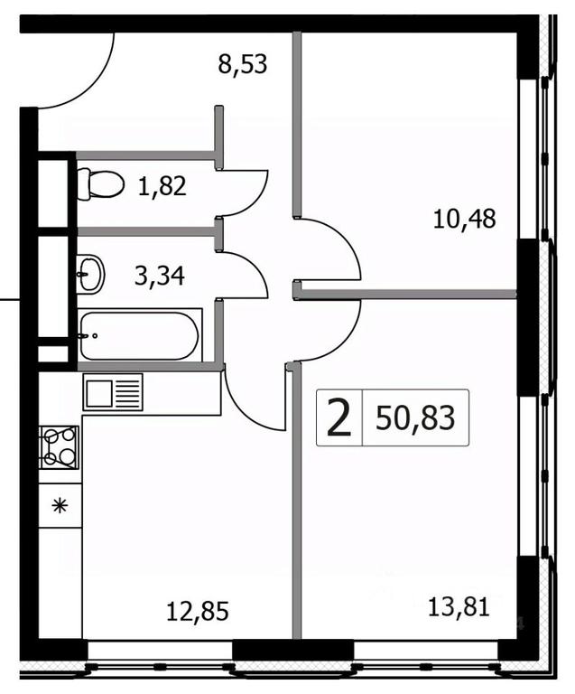 1-BD Apartment Sale, 50.83平方米 at Gorodskie istorii (Rasskazovka), Anny Akhmatovoy Street, Vnukovskoye Settlement, Moscow, Russia #1