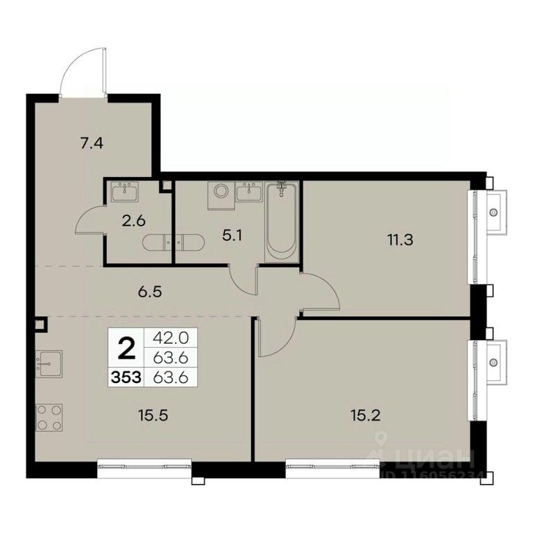 1-BD Apartment Sale, 63.6平方米 at Kurkino 15, Kurkinskoye Highway, 15, Moscow, Russia #1 1-BD Apartment Sale, 63.6平方米 at Kurkino 15, Kurkinskoye Highway, 15, Moscow, Russia #1