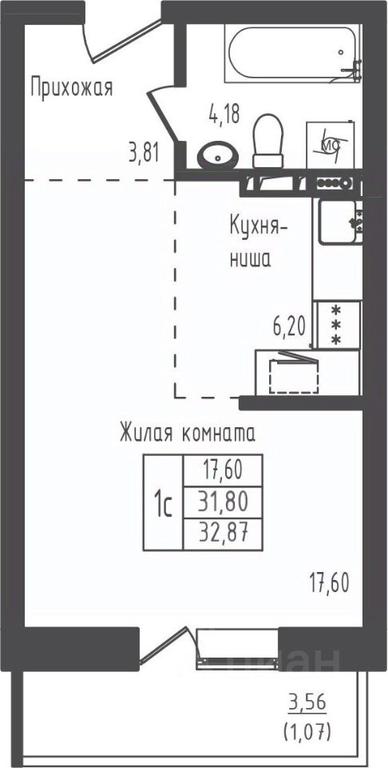 Apartment Sale, 32.87平方米 at Zeleny Oazis-Gorod, derevnya Rybaki, Dmitrovskiy Urban District, Moscow Region, Russia #1