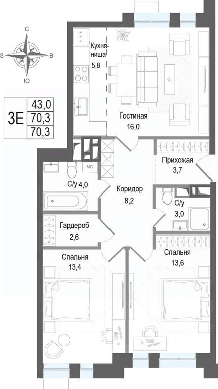 2-BD Apartment Sale, 70.3 sq. m. at KINOKVARTAL, Solnechnaya Street, Pervomayskiy Microdistrict, Korolyov, Moscow Region, Russia #2 2-BD Apartment Sale, 70.3 sq. m. at KINOKVARTAL, Solnechnaya Street, Pervomayskiy Microdistrict, Korolyov, Moscow Region, Russia #2