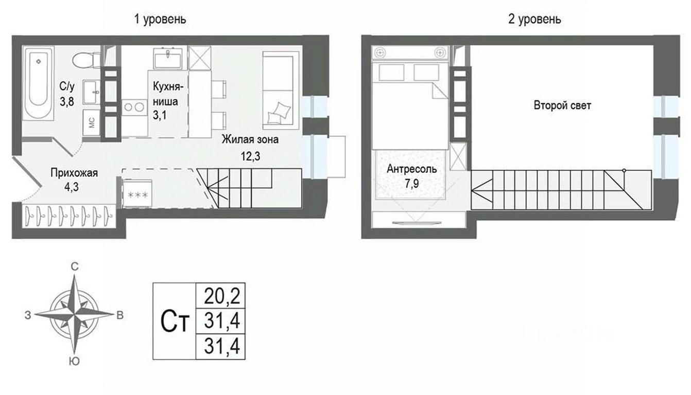 Apartment Sale, 31.4平方米 at KINOKVARTAL, Solnechnaya Street, Pervomayskiy Microdistrict, Korolyov, Moscow Region, Russia #1