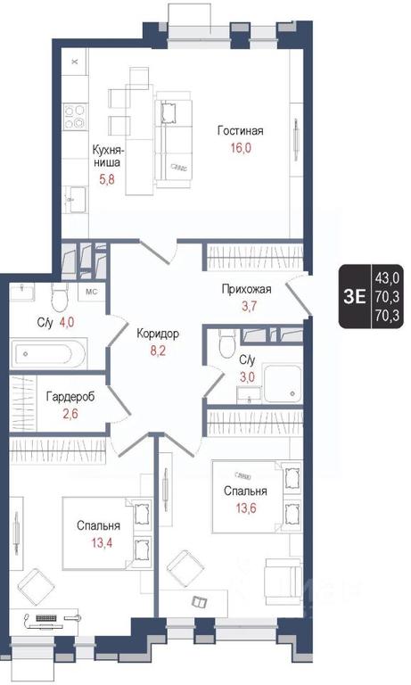 2-BD Apartment Sale, 70.3平方米 at KINOKVARTAL, Solnechnaya Street, Pervomayskiy Microdistrict, Korolyov, Moscow Region, Russia #1