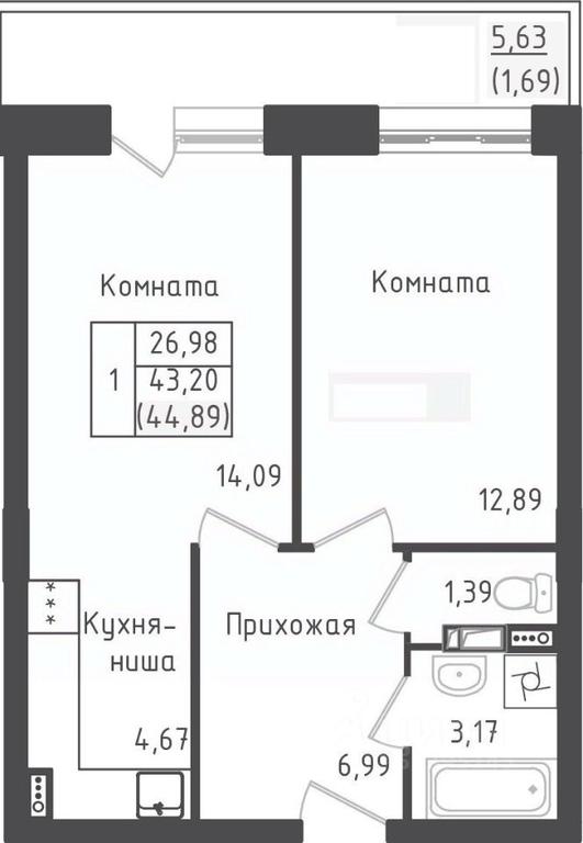 Apartment Sale, 44.89平方米 at Zeleny Oazis-Gorod, derevnya Rybaki, Dmitrovskiy Urban District, Moscow Region, Russia #1