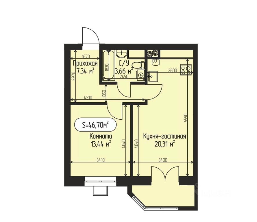 Apartment Sale, 46.7平方米 at Mechta, bulvar Radosti, selo Ozeretskoye, Dmitrovskiy Urban District, Moscow Region, Russia #1