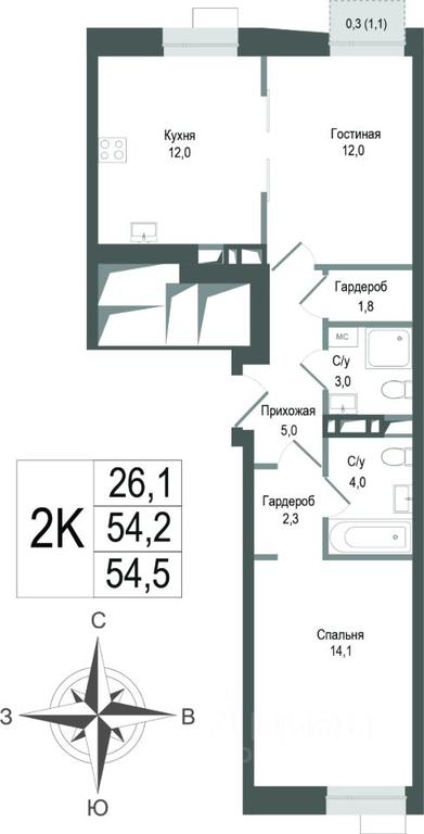 1-BD Apartment Sale, 54.2平方米 at KINOKVARTAL, Solnechnaya Street, Pervomayskiy Microdistrict, Korolyov, Moscow Region, Russia #1