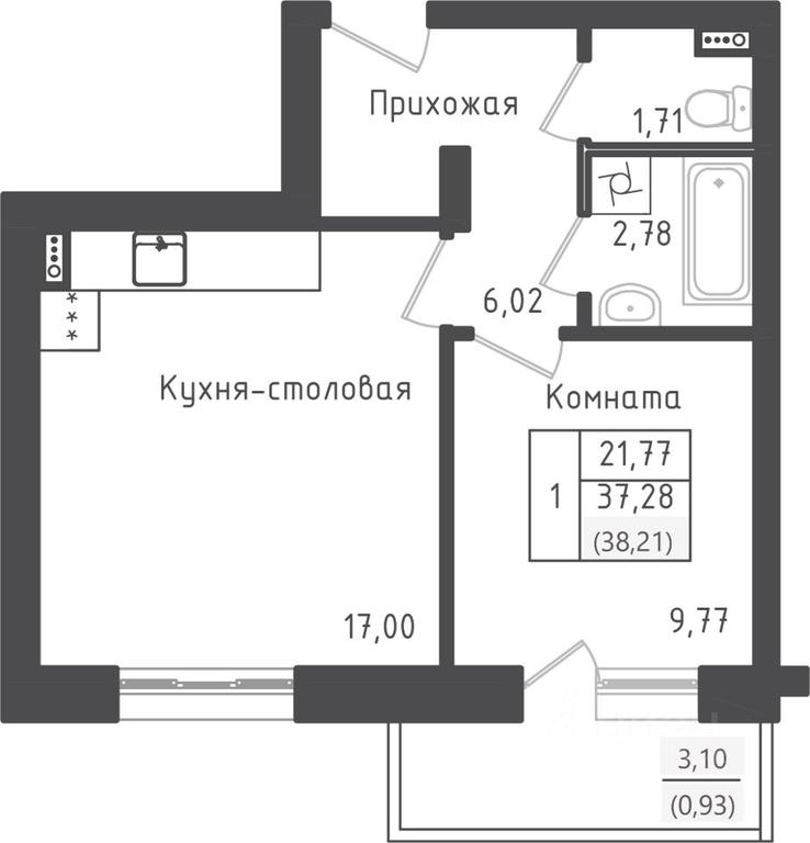 Apartment Sale, 38.21平方米 at Zeleny Oazis-Gorod, derevnya Rybaki, Dmitrovskiy Urban District, Moscow Region, Russia #1