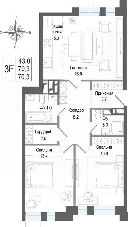 2-BD Apartment Sale, 70.3平方米 at KINOKVARTAL, Solnechnaya Street, Pervomayskiy Microdistrict, Korolyov, Moscow Region, Russia #2 2-BD Apartment Sale, 70.3平方米 at KINOKVARTAL, Solnechnaya Street, Pervomayskiy Microdistrict, Korolyov, Moscow Region, Russia #2
