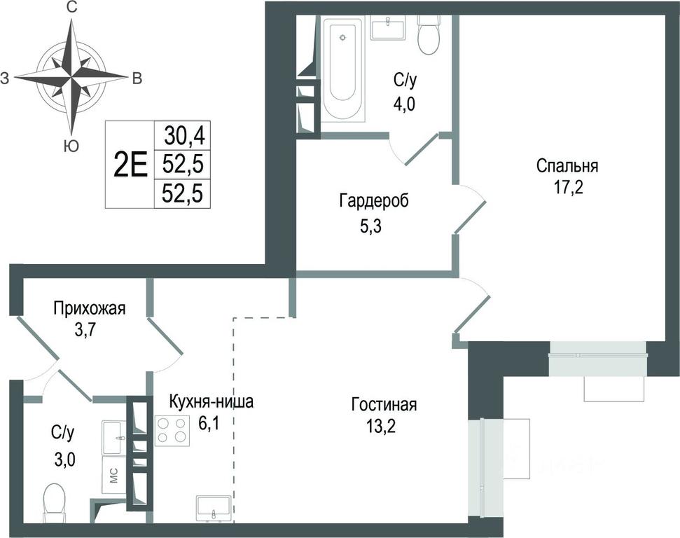 1-BD Apartment Sale, 52.5平方米 at KINOKVARTAL, Solnechnaya Street, Pervomayskiy Microdistrict, Korolyov, Moscow Region, Russia #1