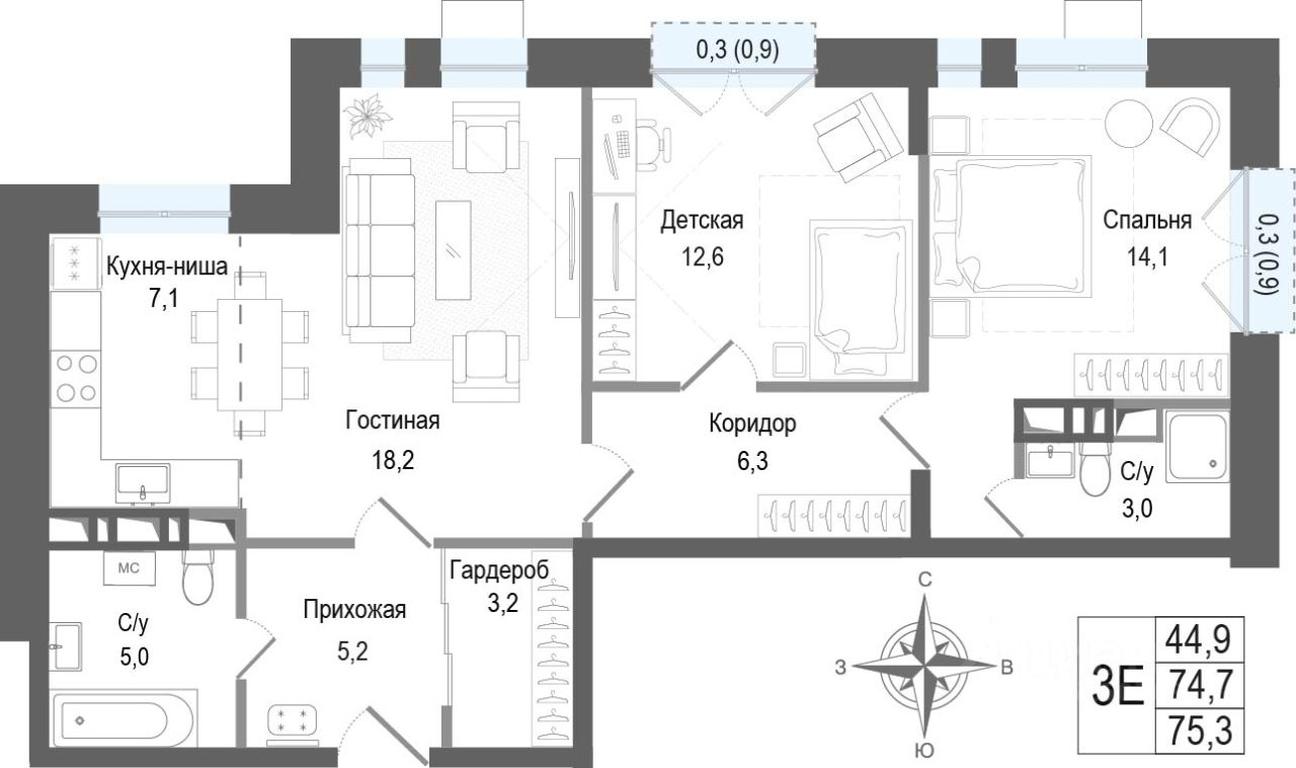 2-BD Apartment Sale, 74.8平方米 at KINOKVARTAL, Solnechnaya Street, Pervomayskiy Microdistrict, Korolyov, Moscow Region, Russia #2 2-BD Apartment Sale, 74.8平方米 at KINOKVARTAL, Solnechnaya Street, Pervomayskiy Microdistrict, Korolyov, Moscow Region, Russia #2