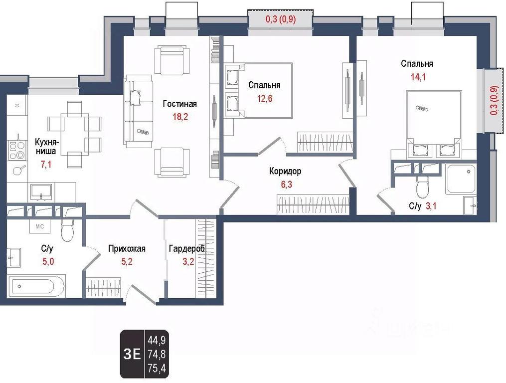 2-BD Apartment Sale, 74.8平方米 at KINOKVARTAL, Solnechnaya Street, Pervomayskiy Microdistrict, Korolyov, Moscow Region, Russia #1 2-BD Apartment Sale, 74.8平方米 at KINOKVARTAL, Solnechnaya Street, Pervomayskiy Microdistrict, Korolyov, Moscow Region, Russia #1