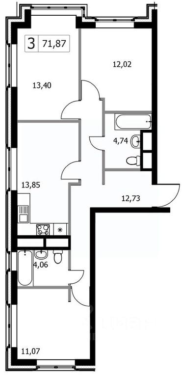 2-BD Apartment Sale, 71.87 sq. m. at Gorodskie istorii (Rasskazovka), Anny Akhmatovoy Street, Vnukovskoye Settlement, Moscow, Russia #1