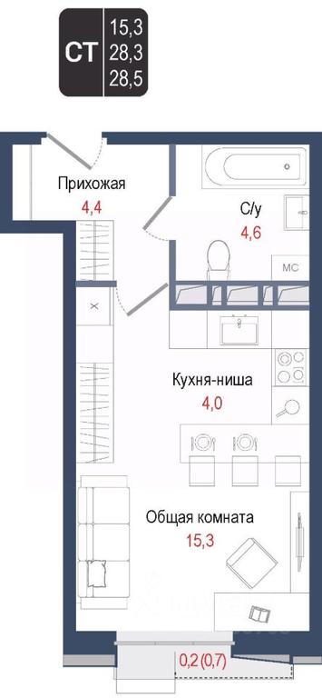 Apartment Sale, 28.3平方米 at KINOKVARTAL, Solnechnaya Street, Pervomayskiy Microdistrict, Korolyov, Moscow Region, Russia #1