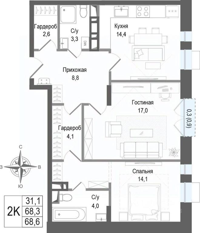 1-BD Apartment Sale, 68.3平方米 at KINOKVARTAL, Solnechnaya Street, Pervomayskiy Microdistrict, Korolyov, Moscow Region, Russia #2 1-BD Apartment Sale, 68.3平方米 at KINOKVARTAL, Solnechnaya Street, Pervomayskiy Microdistrict, Korolyov, Moscow Region, Russia #2