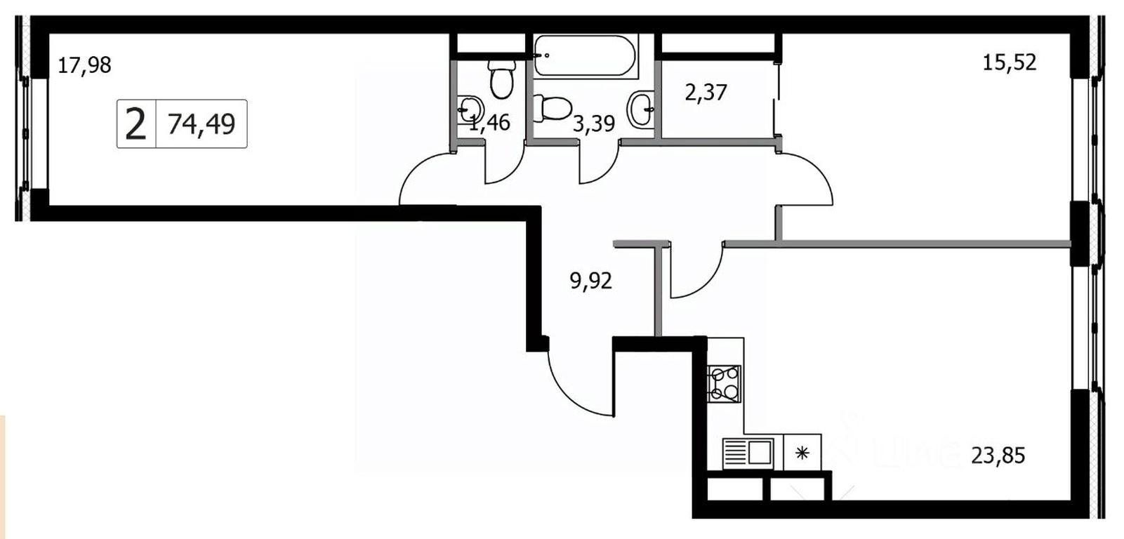 1-BD Apartment Sale, 74.49 sq. m. at Gorodskie istorii (Rasskazovka), Anny Akhmatovoy Street, Vnukovskoye Settlement, Moscow, Russia #1