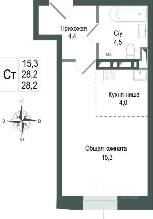 Apartment Sale, 28.2平方米 at KINOKVARTAL, Solnechnaya Street, Pervomayskiy Microdistrict, Korolyov, Moscow Region, Russia #1