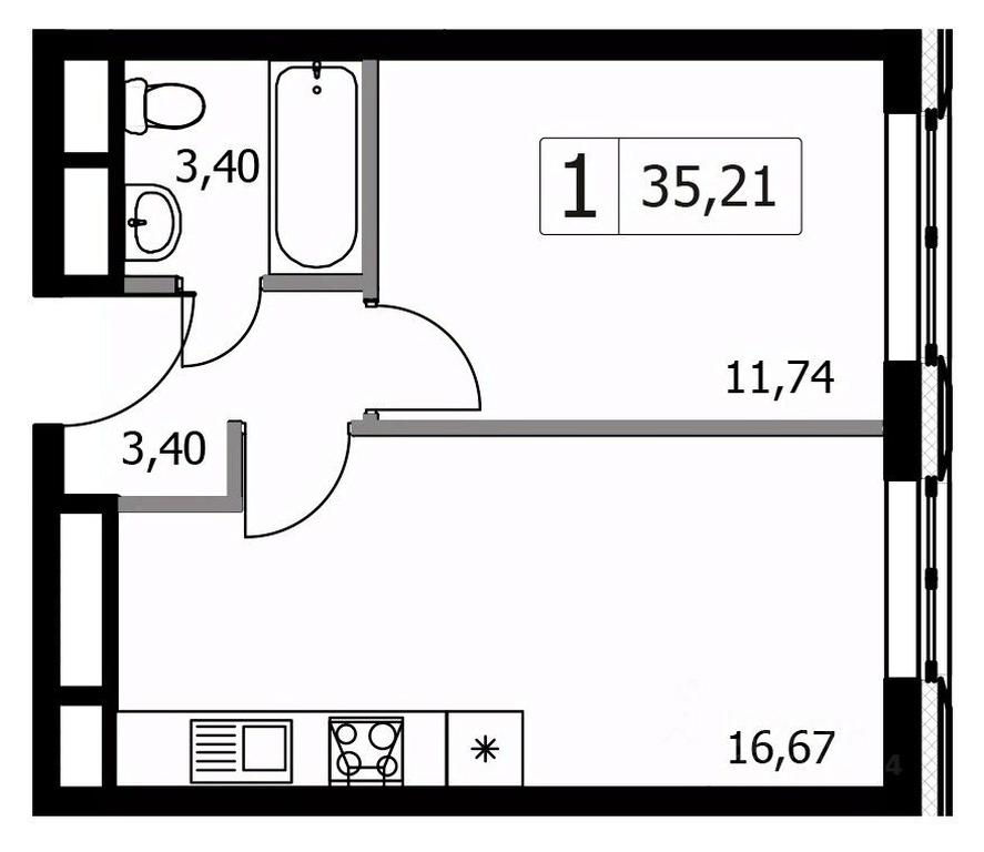 Apartment Sale, 35.21平方米 at Gorodskie istorii (Rasskazovka), Anny Akhmatovoy Street, Vnukovskoye Settlement, Moscow, Russia #1