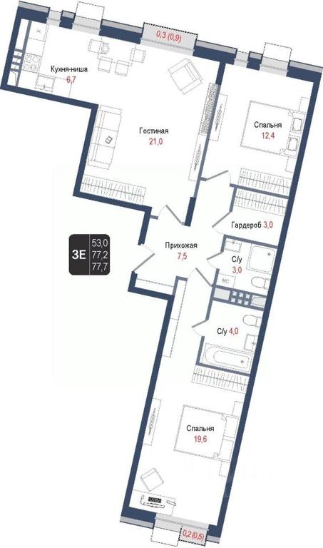 2-BD Apartment Sale, 77.2平方米 at KINOKVARTAL, Solnechnaya Street, Pervomayskiy Microdistrict, Korolyov, Moscow Region, Russia #1