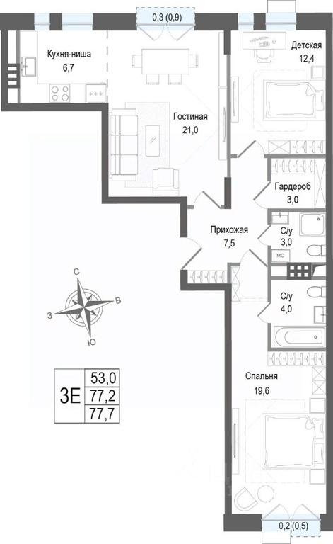 2-BD Apartment Sale, 77.2平方米 at KINOKVARTAL, Solnechnaya Street, Pervomayskiy Microdistrict, Korolyov, Moscow Region, Russia #2