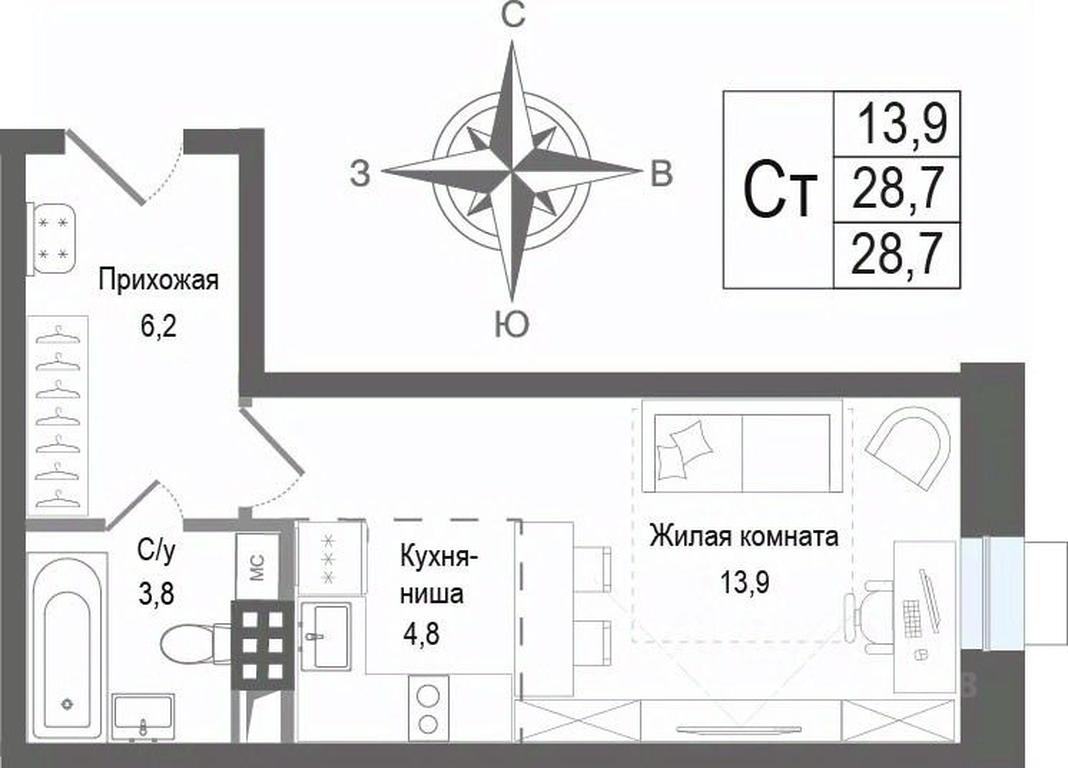 Apartment Sale, 29 sq. m. at KINOKVARTAL, Solnechnaya Street, Pervomayskiy Microdistrict, Korolyov, Moscow Region, Russia #2 Apartment Sale, 29 sq. m. at KINOKVARTAL, Solnechnaya Street, Pervomayskiy Microdistrict, Korolyov, Moscow Region, Russia #2