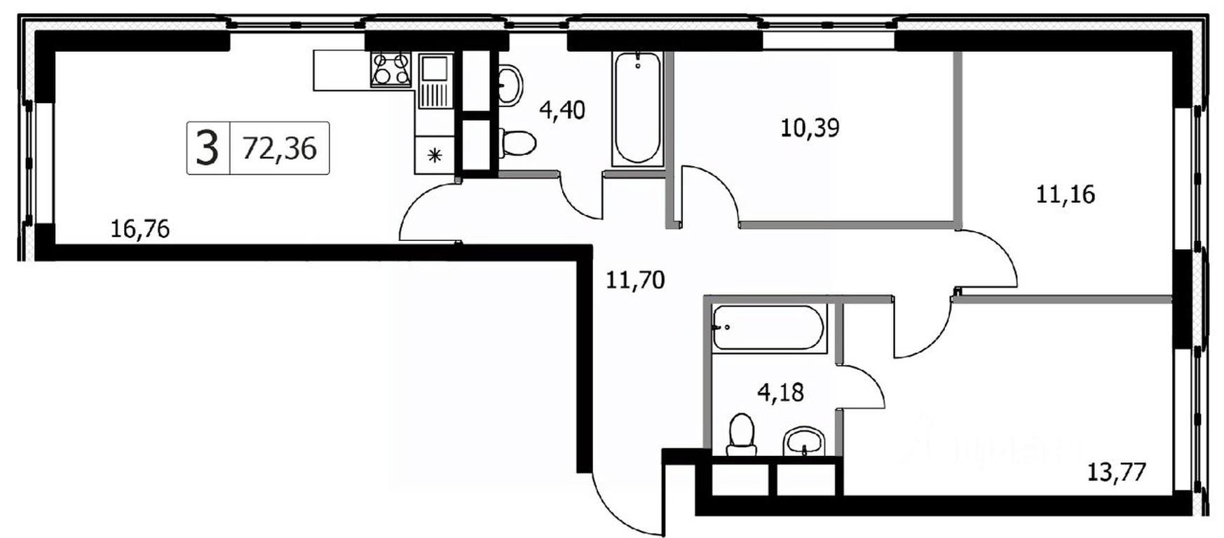 2-BD Apartment Sale, 72.36 sq. m. at Gorodskie istorii (Rasskazovka), Anny Akhmatovoy Street, Vnukovskoye Settlement, Moscow, Russia #1