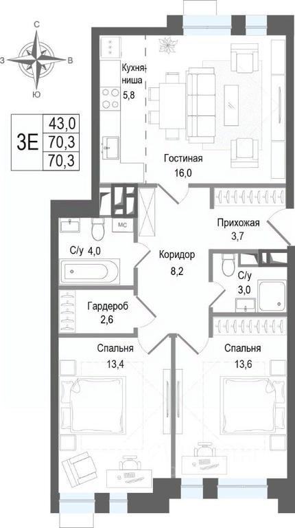 2-BD Apartment Sale, 70.3 sq. m. at KINOKVARTAL, Solnechnaya Street, Pervomayskiy Microdistrict, Korolyov, Moscow Region, Russia #2 2-BD Apartment Sale, 70.3 sq. m. at KINOKVARTAL, Solnechnaya Street, Pervomayskiy Microdistrict, Korolyov, Moscow Region, Russia #2