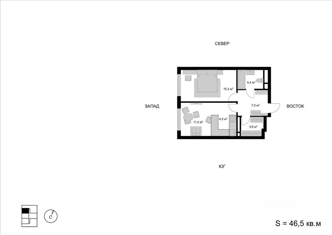 1-BD Apartment Sale, 46.5 sq. m. at Mytischi-Siti, Detskiy pereulok, Mytischi, Moscow Region, Russia #1