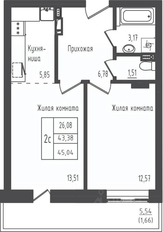 Apartment Sale, 45.04平方米 at Zeleny Oazis-Gorod, derevnya Rybaki, Dmitrovskiy Urban District, Moscow Region, Russia #1
