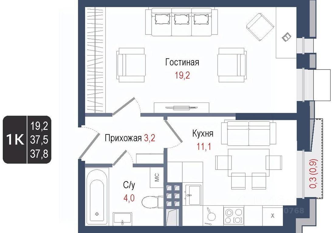 Apartment Sale, 37.5平方米 at KINOKVARTAL, Solnechnaya Street, Pervomayskiy Microdistrict, Korolyov, Moscow Region, Russia #1