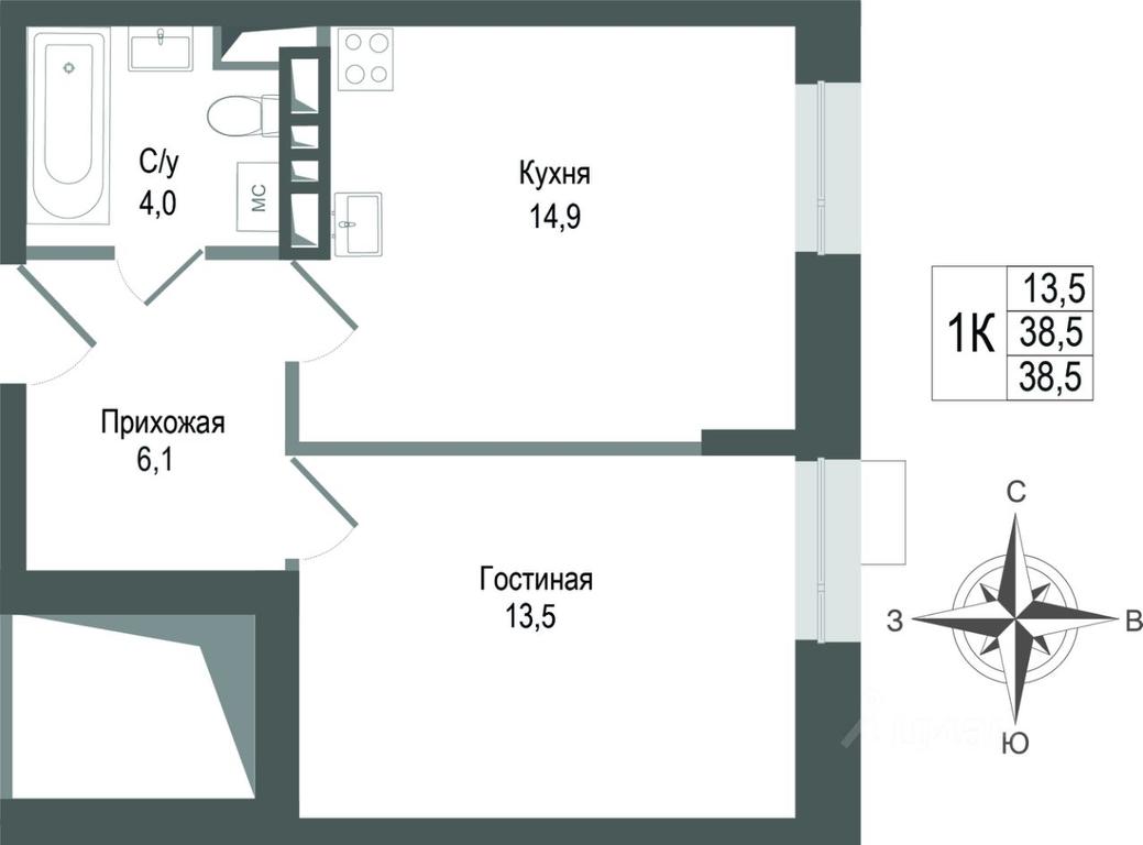 Apartment Sale, 38.5平方米 at KINOKVARTAL, Solnechnaya Street, Pervomayskiy Microdistrict, Korolyov, Moscow Region, Russia #1