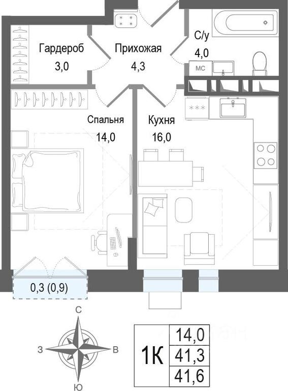 Apartment Sale, 41.1平方米 at KINOKVARTAL, Solnechnaya Street, Pervomayskiy Microdistrict, Korolyov, Moscow Region, Russia #2