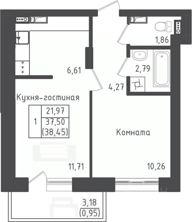 Apartment Sale, 38.45平方米 at Zeleny Oazis-Gorod, derevnya Rybaki, Dmitrovskiy Urban District, Moscow Region, Russia #1