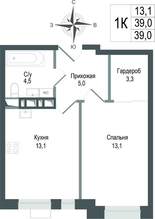 Apartment Sale, 39平方米 at KINOKVARTAL, Solnechnaya Street, Pervomayskiy Microdistrict, Korolyov, Moscow Region, Russia #1