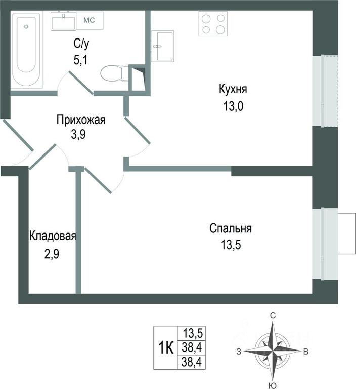 Apartment Sale, 38.4平方米 at KINOKVARTAL, Solnechnaya Street, Pervomayskiy Microdistrict, Korolyov, Moscow Region, Russia #1