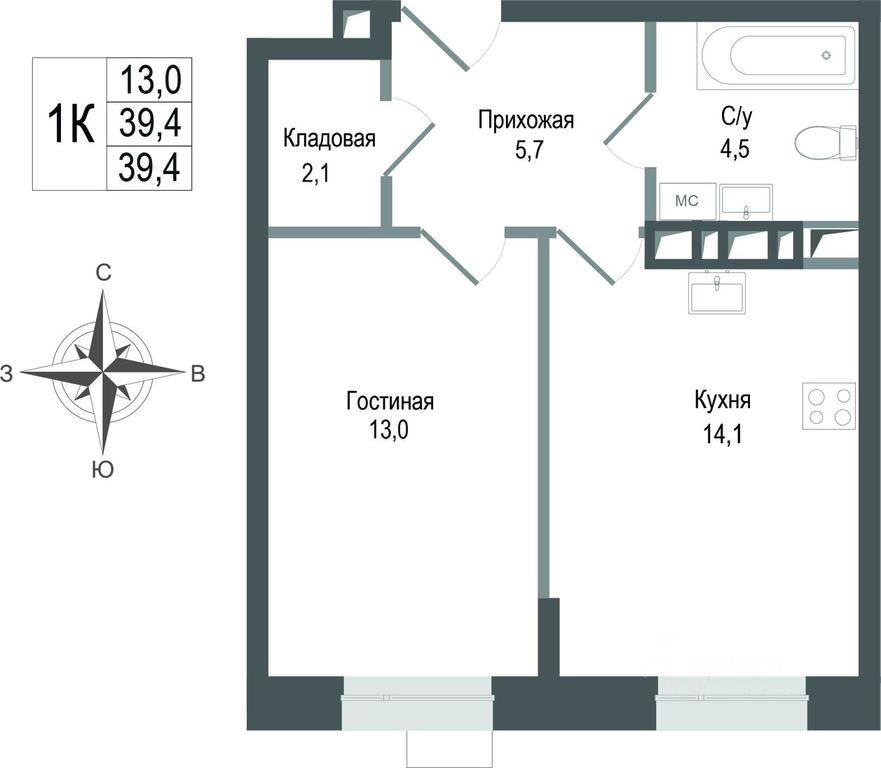 Apartment Sale, 39.4平方米 at KINOKVARTAL, Solnechnaya Street, Pervomayskiy Microdistrict, Korolyov, Moscow Region, Russia #1
