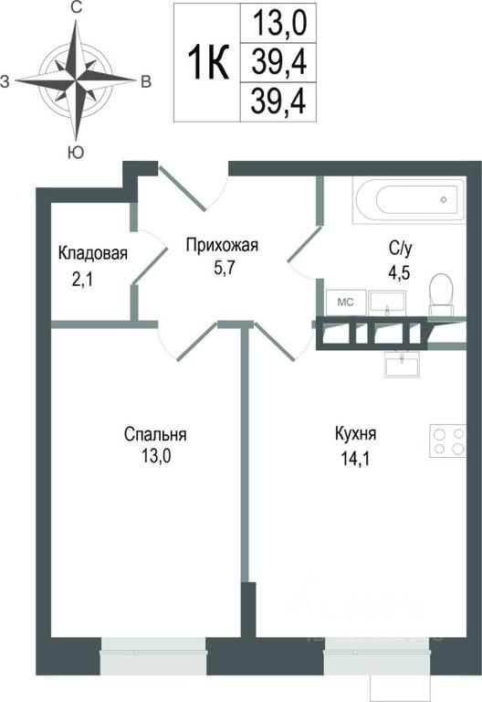 Apartment Sale, 39.4 sq. m. at KINOKVARTAL, Solnechnaya Street, Pervomayskiy Microdistrict, Korolyov, Moscow Region, Russia #1