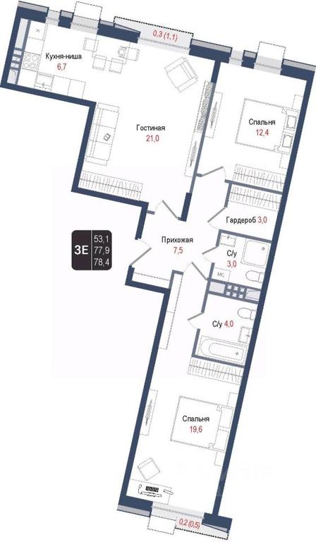 2-BD Apartment Sale, 77.9 sq. m. at KINOKVARTAL, Solnechnaya Street, Pervomayskiy Microdistrict, Korolyov, Moscow Region, Russia #1 2-BD Apartment Sale, 77.9 sq. m. at KINOKVARTAL, Solnechnaya Street, Pervomayskiy Microdistrict, Korolyov, Moscow Region, Russia #1