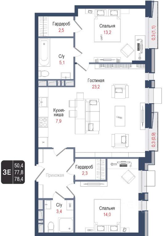 2-BD Apartment Sale, 77.8平方米 at KINOKVARTAL, Solnechnaya Street, Pervomayskiy Microdistrict, Korolyov, Moscow Region, Russia #1