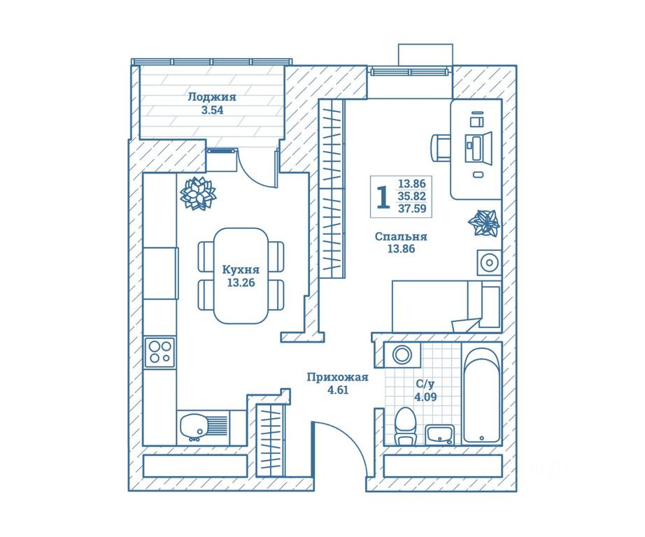 Apartment Sale, 37.5 sq. m. at Novograd Monino, ulitsa Alksnisa, rabochiy posyolok Monino, Shchyolkovo Urban District, Moscow Region, Russia #1