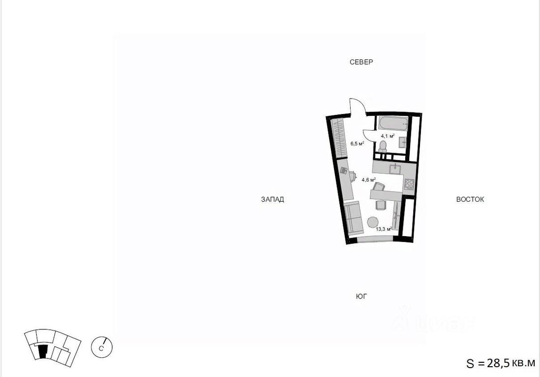 Apartment Sale, 28.5 sq. m. at Mytischi-Siti, Detskiy pereulok, Mytischi, Moscow Region, Russia #1