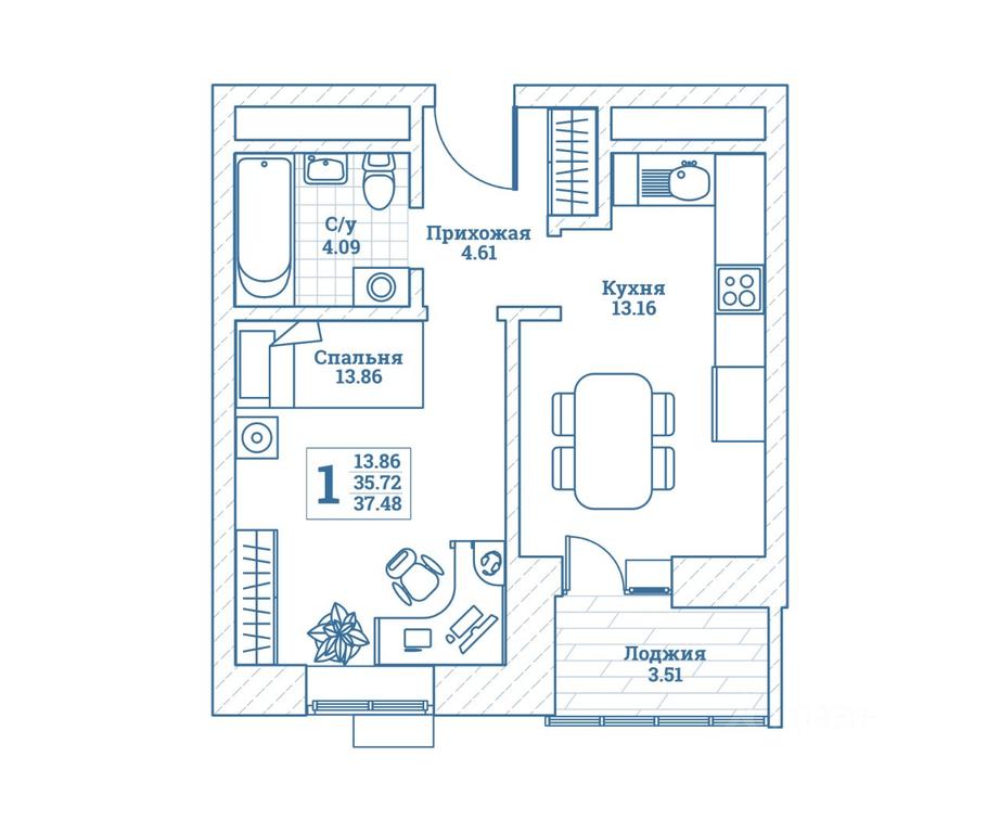Apartment Sale, 37.8 sq. m. at Novograd Monino, ulitsa Alksnisa, rabochiy posyolok Monino, Shchyolkovo Urban District, Moscow Region, Russia #1
